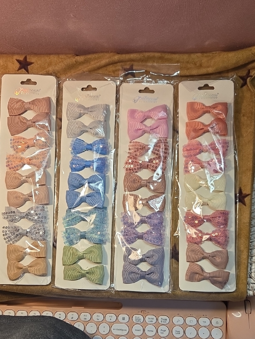 4 Packs Of Kids Hair Bow Set - Pink, Blue, Purple, Cream